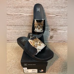 I•N•C International Concepts Cat Kitten rhinestone glitter slides sandals